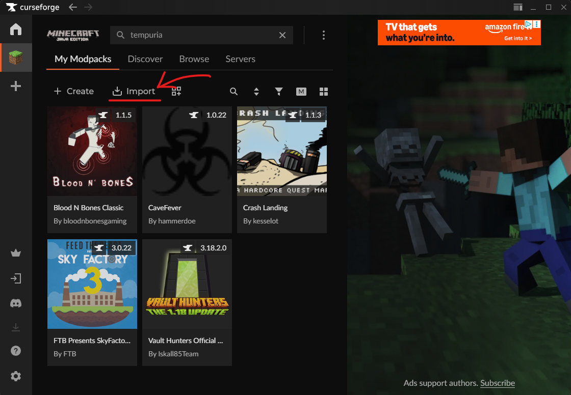 Import Modpack to CurseForge