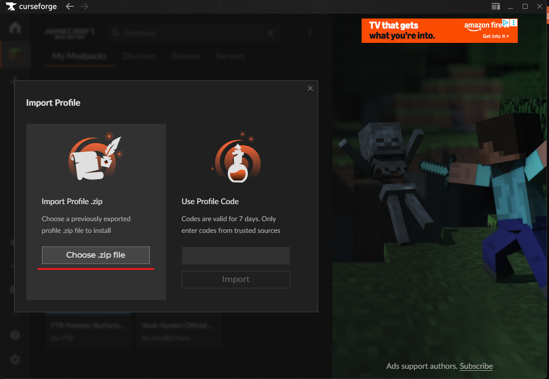 Choose Zip Option